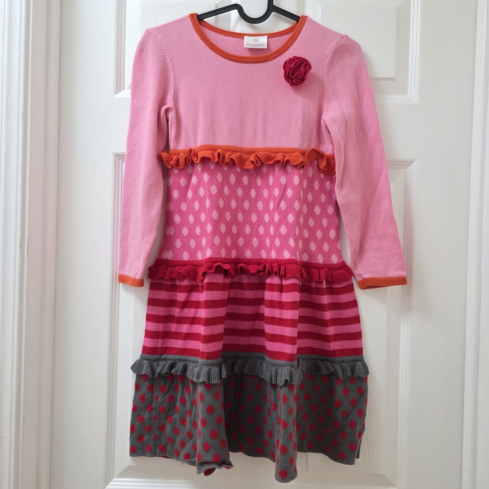 Hanna Andersson Pink and Gray Ruffle Dress